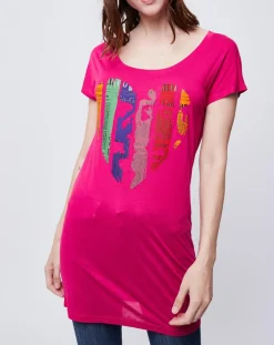 Femme John Galliano T-Shirts^T-Shirt Long imprimé rose foncé