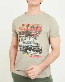 Homme Replay T-Shirts^T-Shirt Print Racing beige