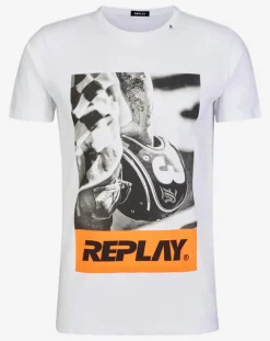 Homme Replay T-Shirts^T-Shirt Rock Fluo blanc