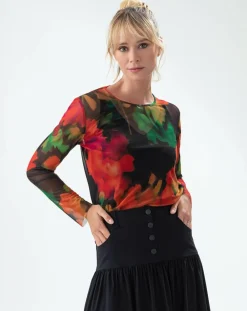 Femme Indies T-Shirts^T-Shirt Sandra black flowers