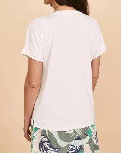 T-Shirt Tilleul à broderies blanc cassé-Devernois Discount