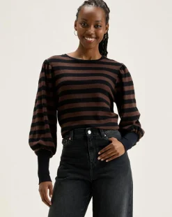 Femme Bellerose T-Shirts^T-Shirt Vidoum rayé noir/brun