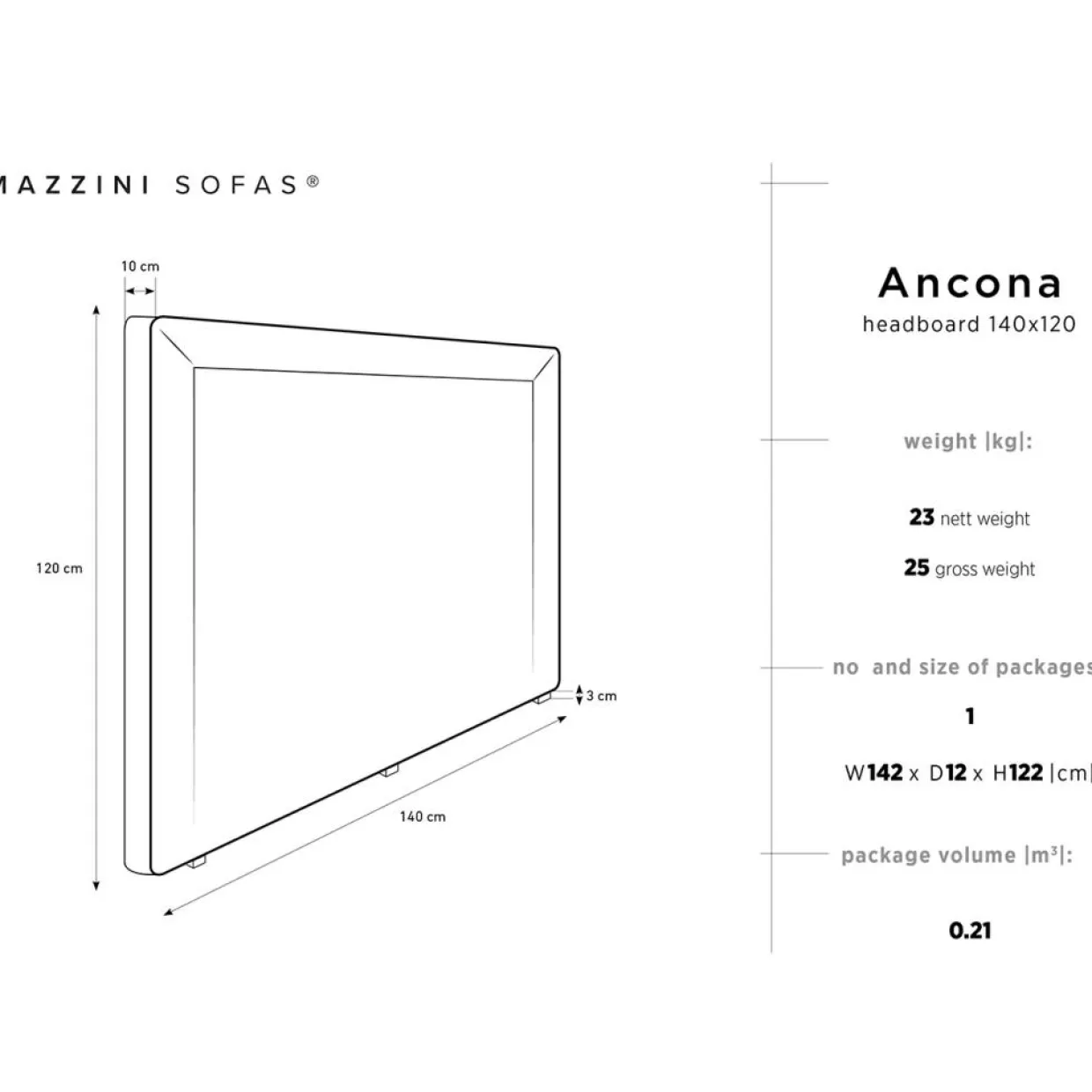 Tête de lit Ancona gris foncé - 160x120 cm-Mazzini Sofas Clearance