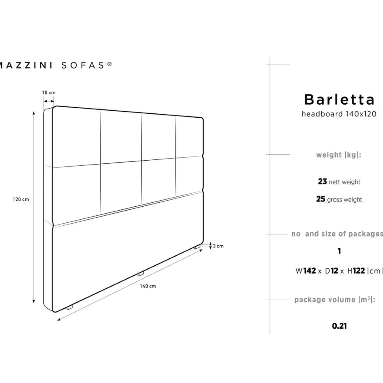 Tête de lit Barletta crème - 200x120 cm-Mazzini Sofas Best