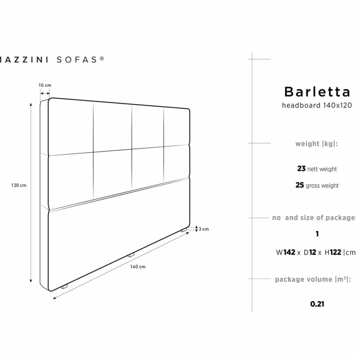 Tête de lit Barletta gris foncé - 180x120 cm-Mazzini Sofas Clearance