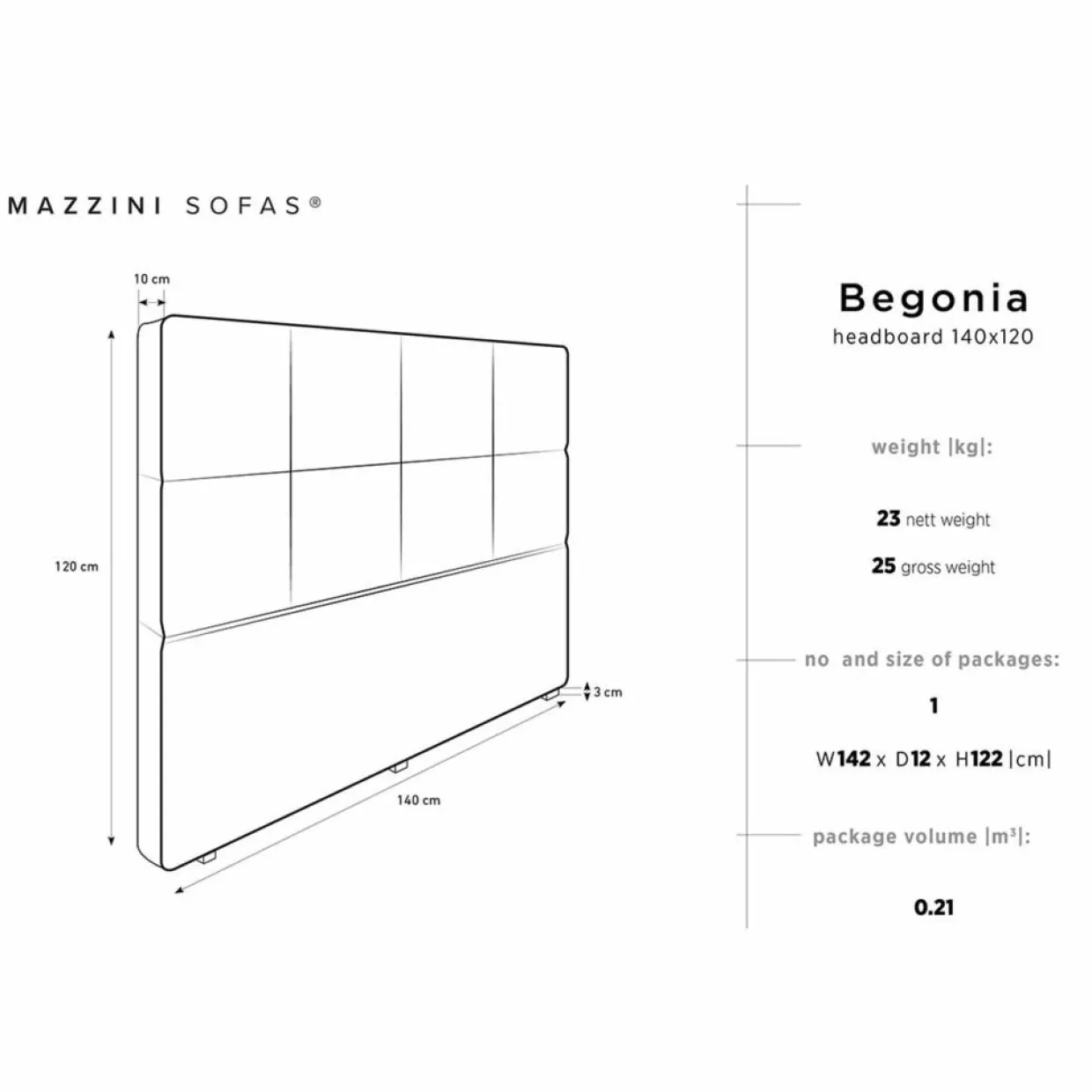 Mazzini Sofas Têtes De Lit^Tête de Lit en Velours Begonia gris foncé - 140x120 cm