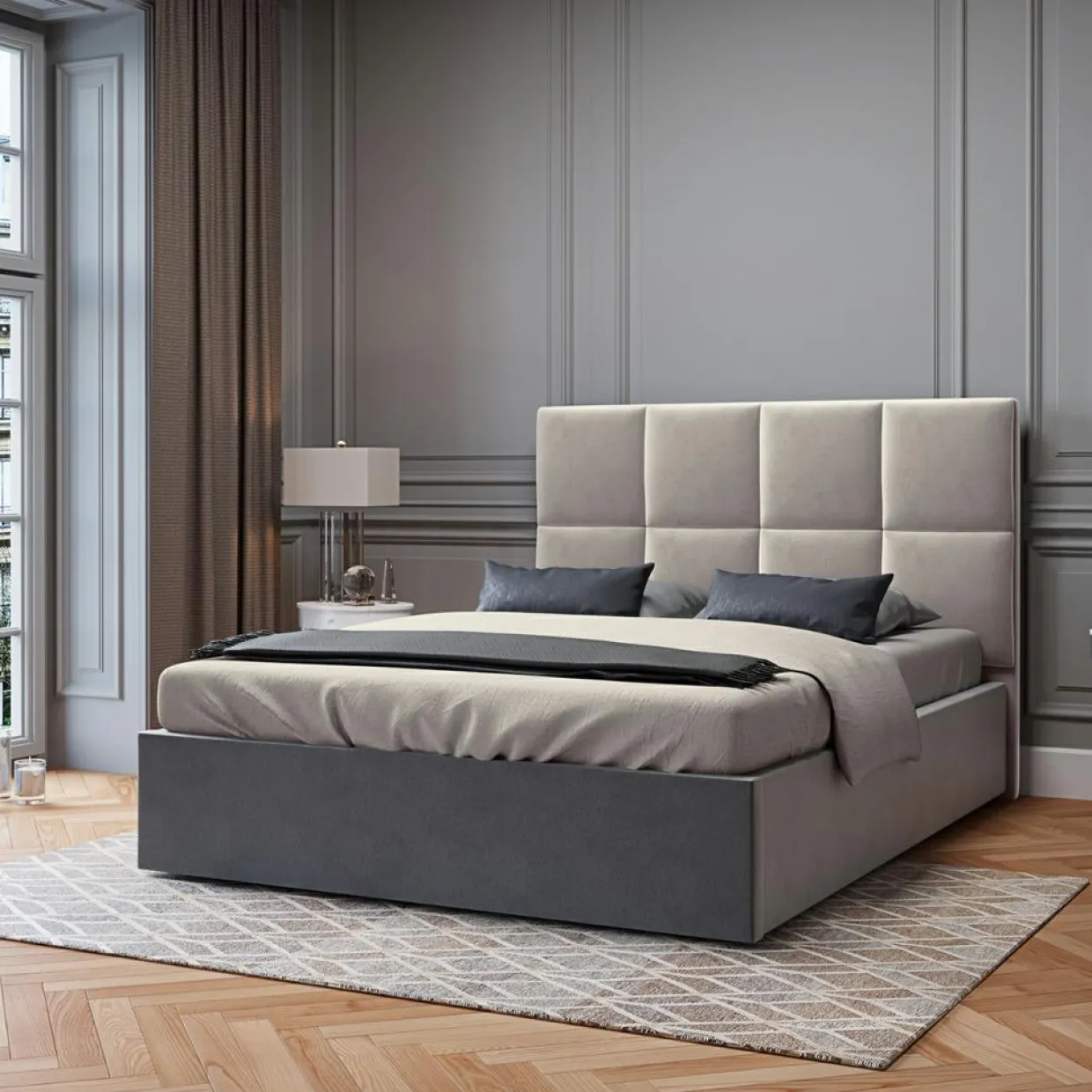 Tête de lit en Velours Begonia beige clair - 200 cm-Mazzini Sofas Discount