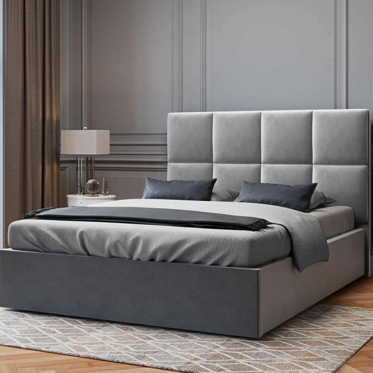 Mazzini Sofas Têtes De Lit^Tête de lit en Velours Begonia gris clair - 200 cm