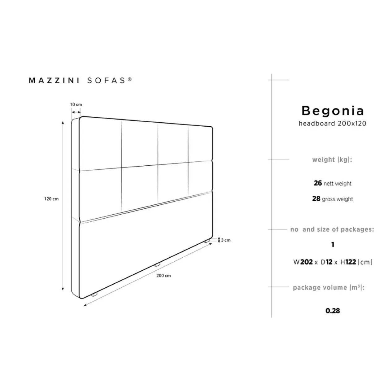 Mazzini Sofas Têtes De Lit^Tête de lit en Velours Begonia gris clair - 200 cm