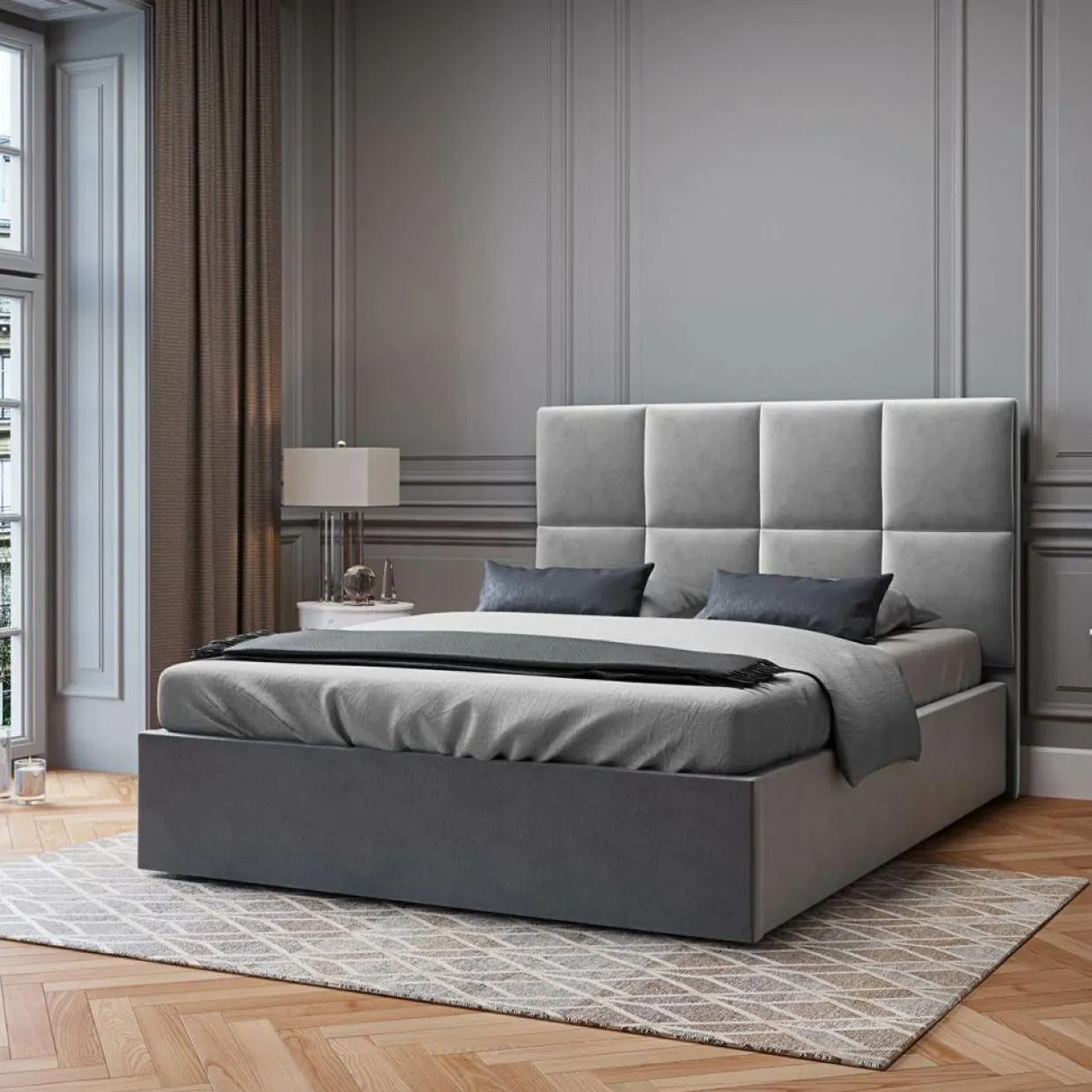Mazzini Sofas Têtes De Lit^Tête de Lit en Velours Begonia gris clair - 140x120 cm