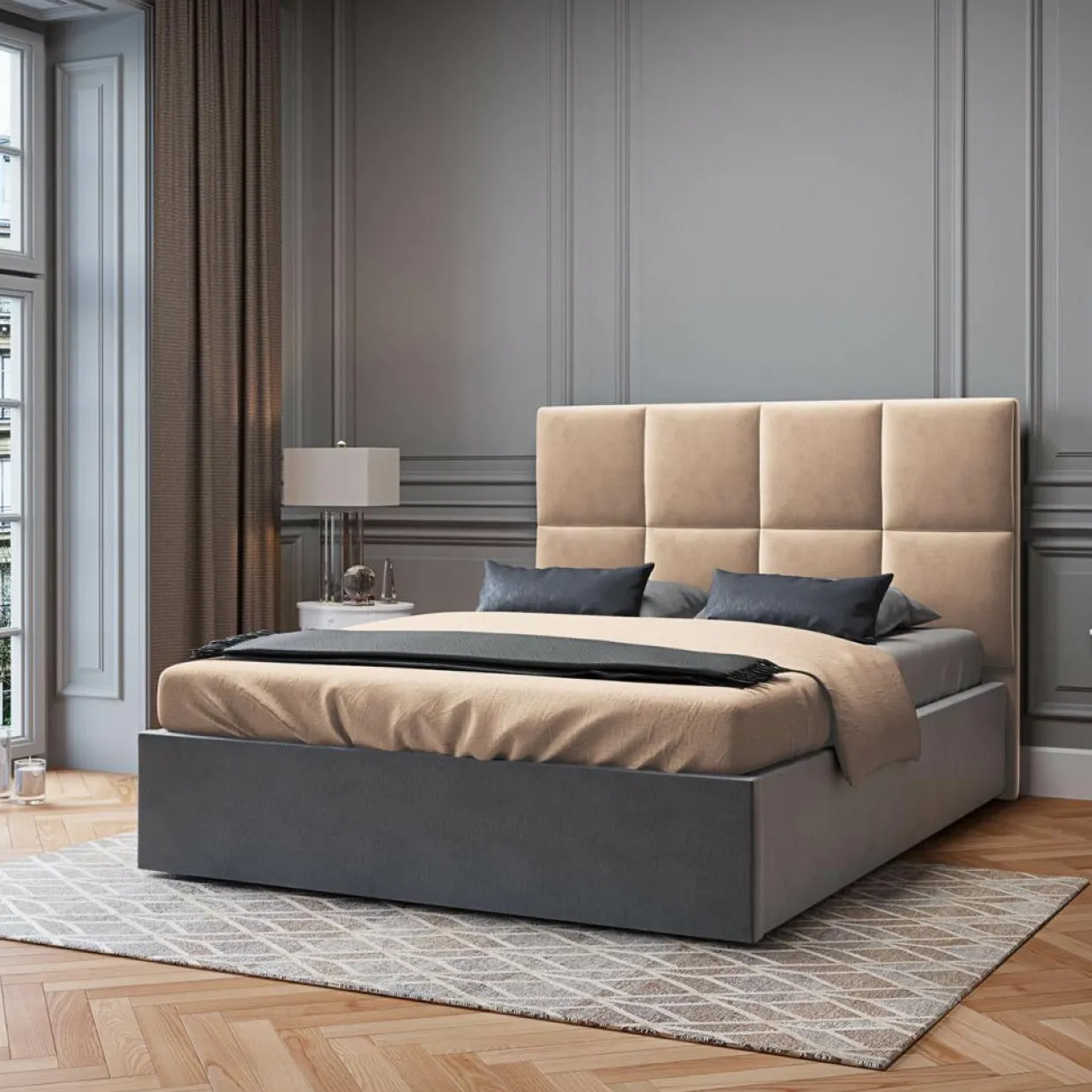 Mazzini Sofas Têtes De Lit^Tête de Lit en Velours Begonia beige - 140x120 cm