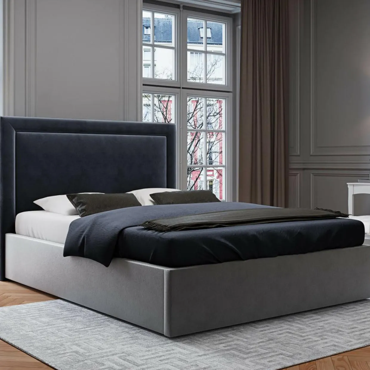 Mazzini Sofas Têtes De Lit^Tête de lit en Velours Primevere bleu foncé - 180x120 cm