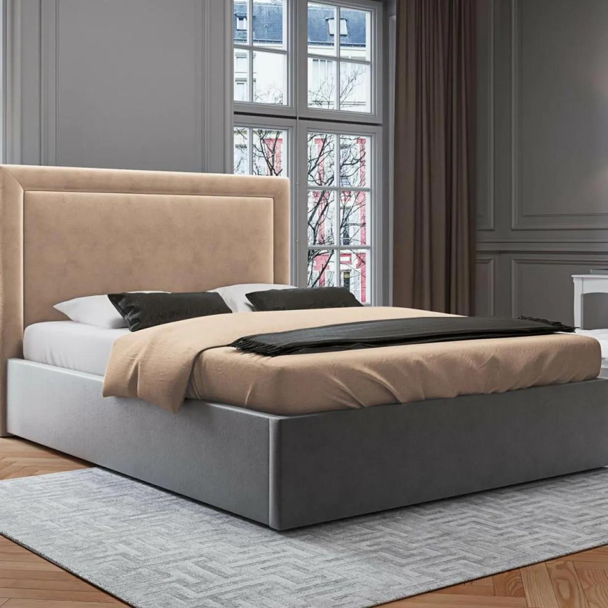 Tête de lit en Velours Primevere beige - 200x10x120 cm-Mazzini Sofas Discount
