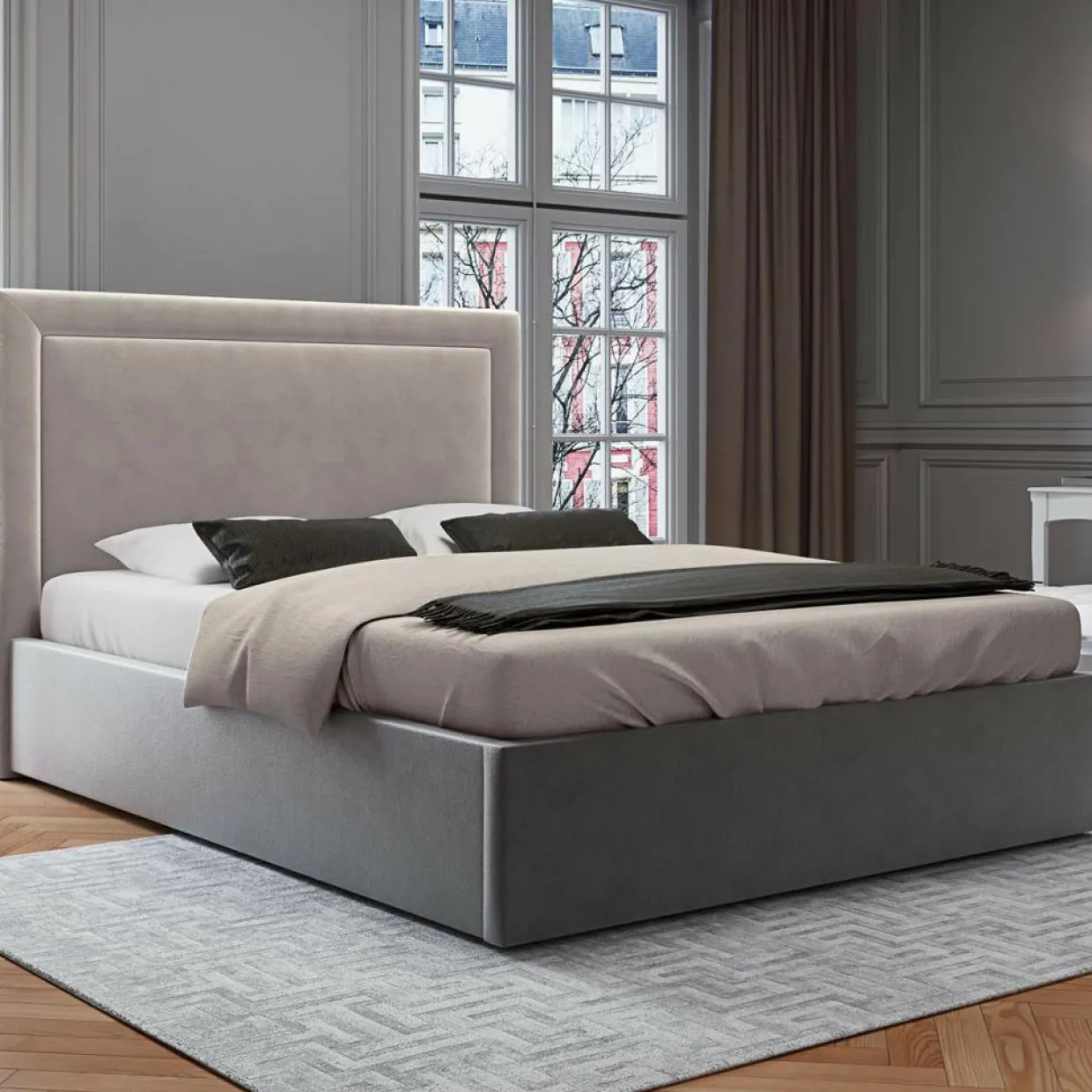 Tête de lit en Velours Primevere beige clair - 180x120 cm-Mazzini Sofas Clearance