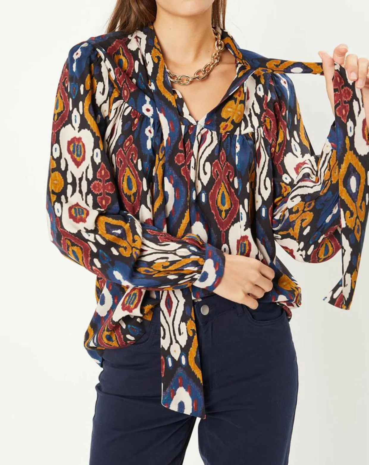 Femme Stella Forest Tops Et Blouses^Tunique à col lavallière Héloïse à motifs carbone