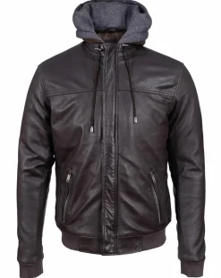 Veste à capuche en Cuir Briac marron-Blue Wellford Clearance