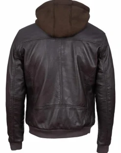 Veste à capuche en Cuir Briac marron-Blue Wellford Clearance