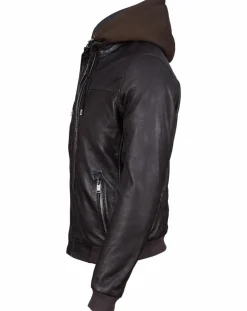 Veste à capuche en Cuir Briac marron-Blue Wellford Clearance