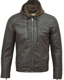Veste à capuche en Cuir Niort marron-Chyston Clearance