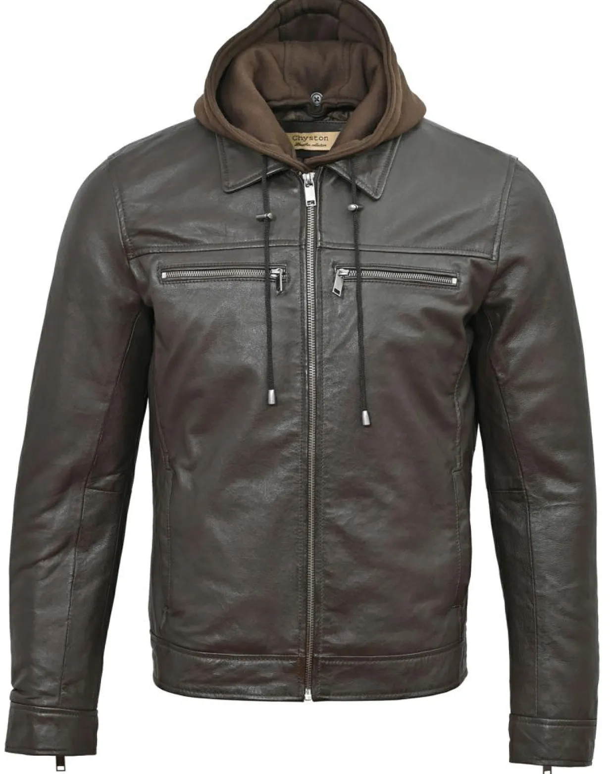 Veste à capuche en Cuir Niort marron-Chyston Clearance