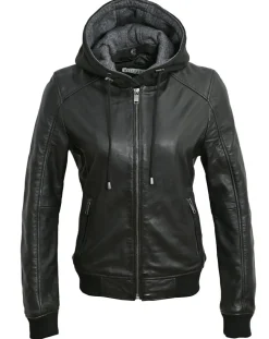 Veste à capuche en Cuir Noa noire-Blue Wellford Outlet