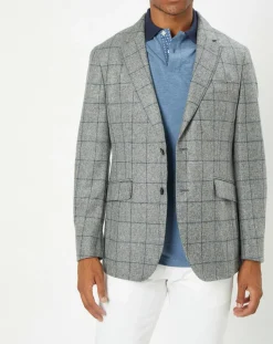Veste 100% Laine à carreaux fins gris/bleu-Hackett London New