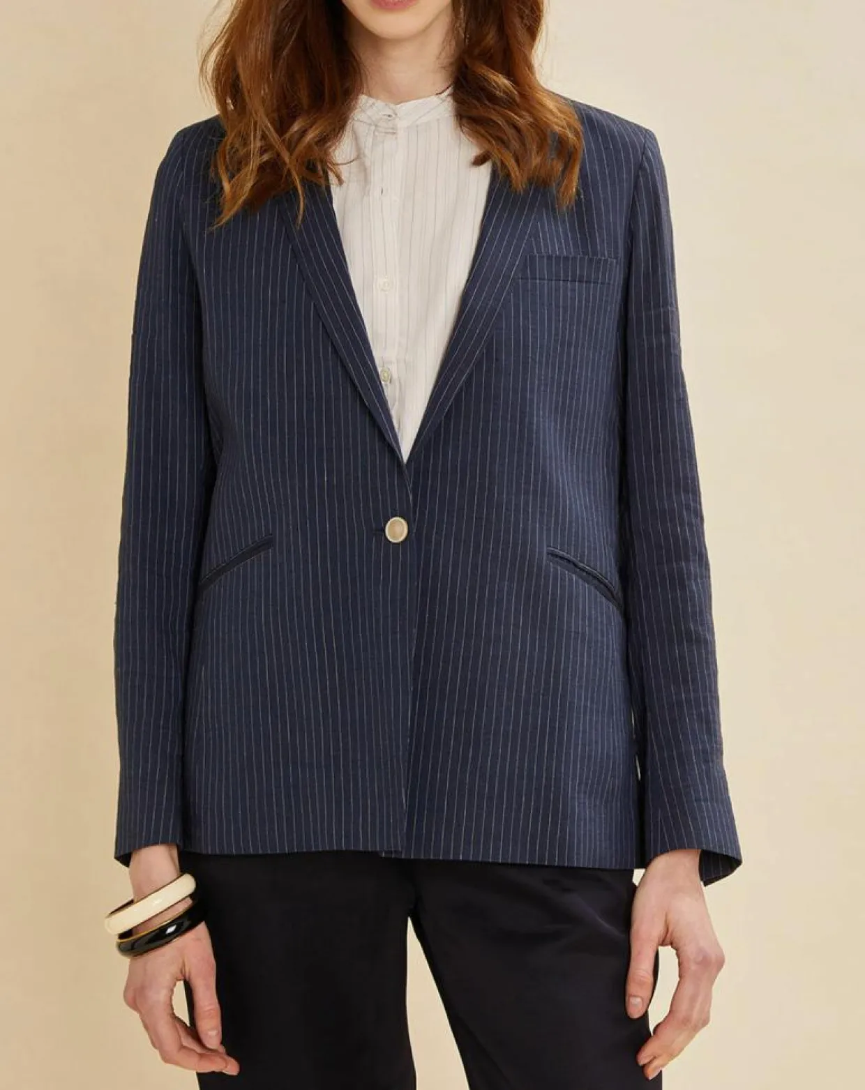 Femme Chloé Stora Vestes, Blousons^Veste blazer en Lin mélangé Virgile bleue