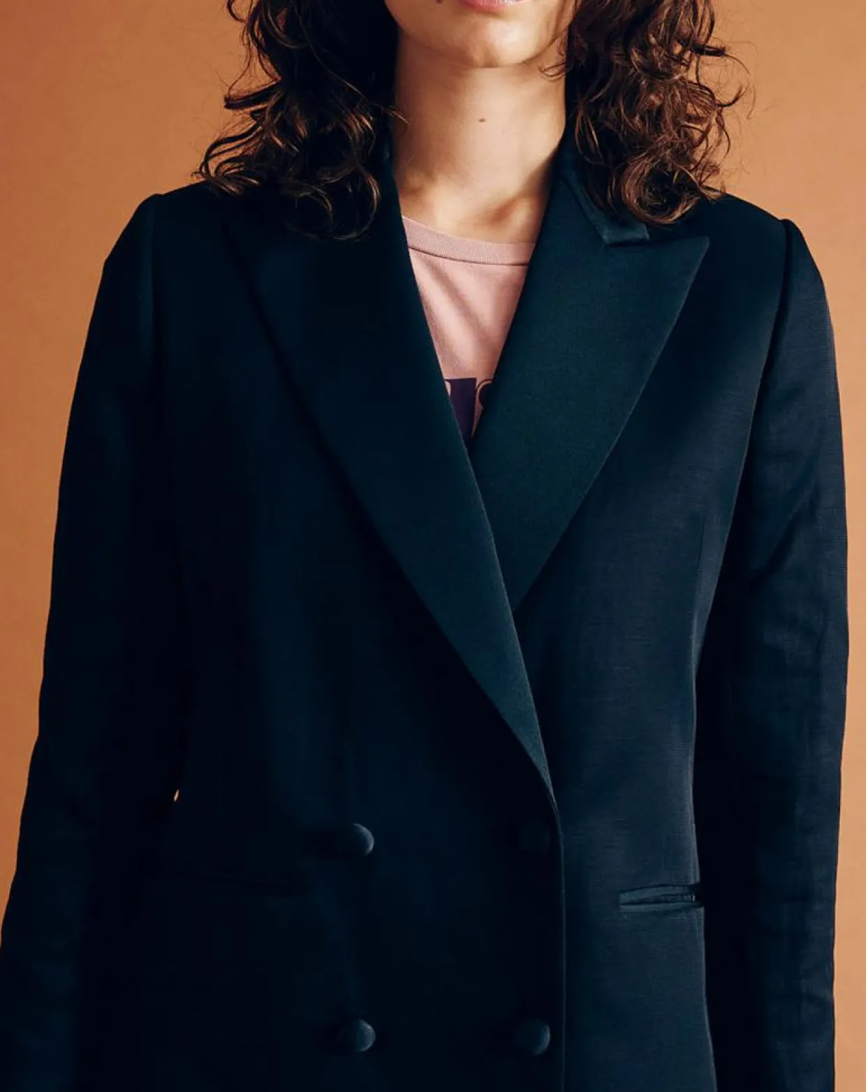 Veste blazer en Lin mélangé Vanille bleu marine-Chloé Stora Discount