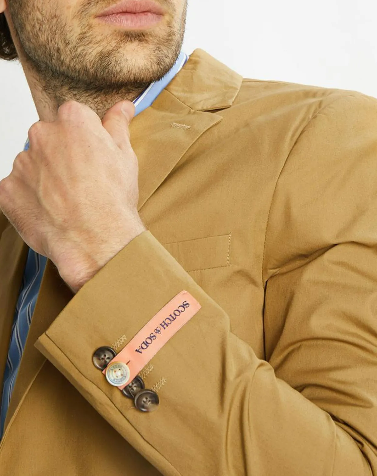 Homme Scotch & Soda Vestes, Blousons^Veste Cintrée en Popeline Stretch 2 boutons camel