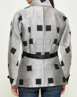 Femme Giorgio Armani Vestes, Blousons^Veste courte à imprimé géométriques argenté/noir