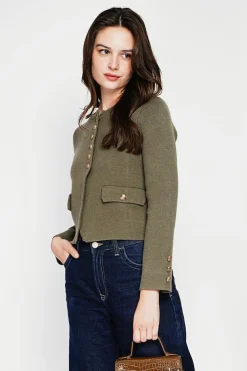 Veste courte boutonnée kaki-C&Jo New