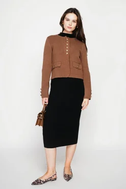Femme C&Jo Vestes, Blousons^Veste courte boutonnée marron