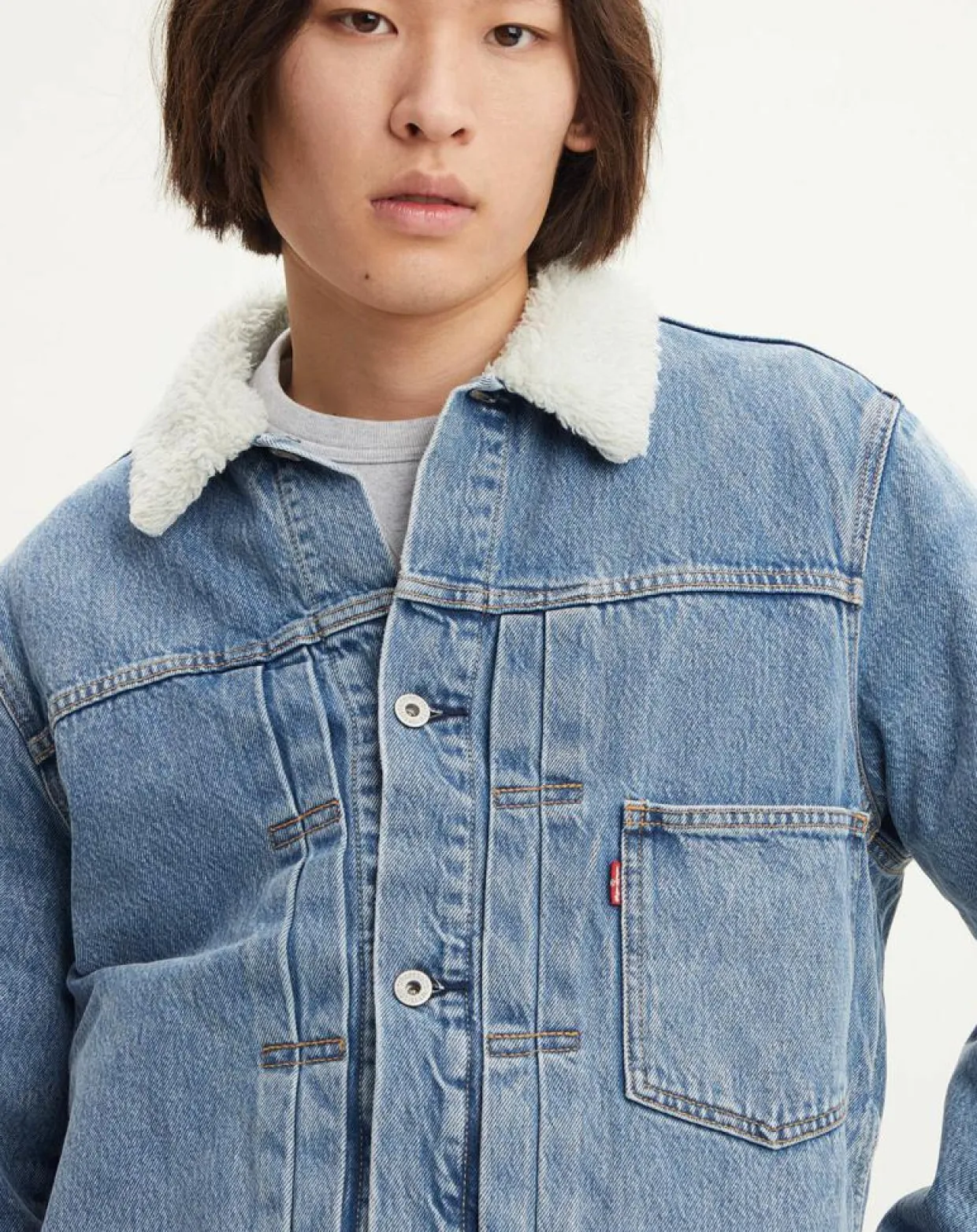 Veste courte en Coton denim col façon sherpa Trucker bleue-Levi's®