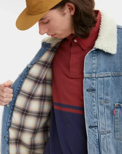 Veste courte en Coton denim col façon sherpa Trucker bleue-Levi's®