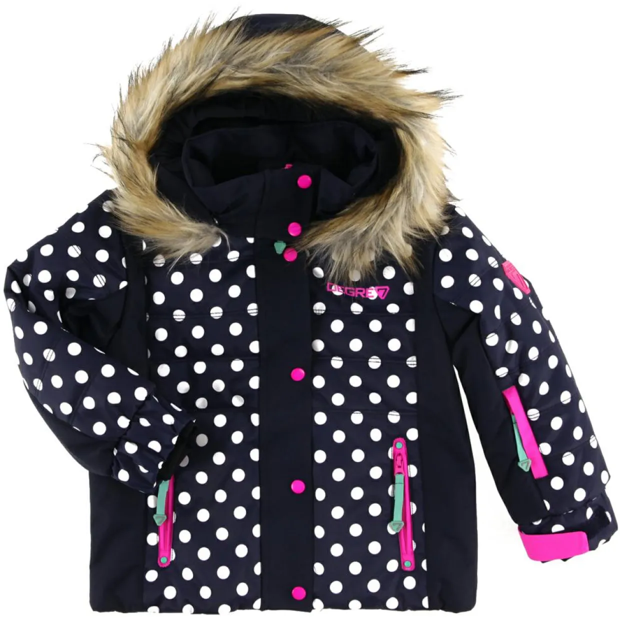 Veste de Ski Rose col fausse fourrure bleu foncé/blanc-Degré 7 Hot