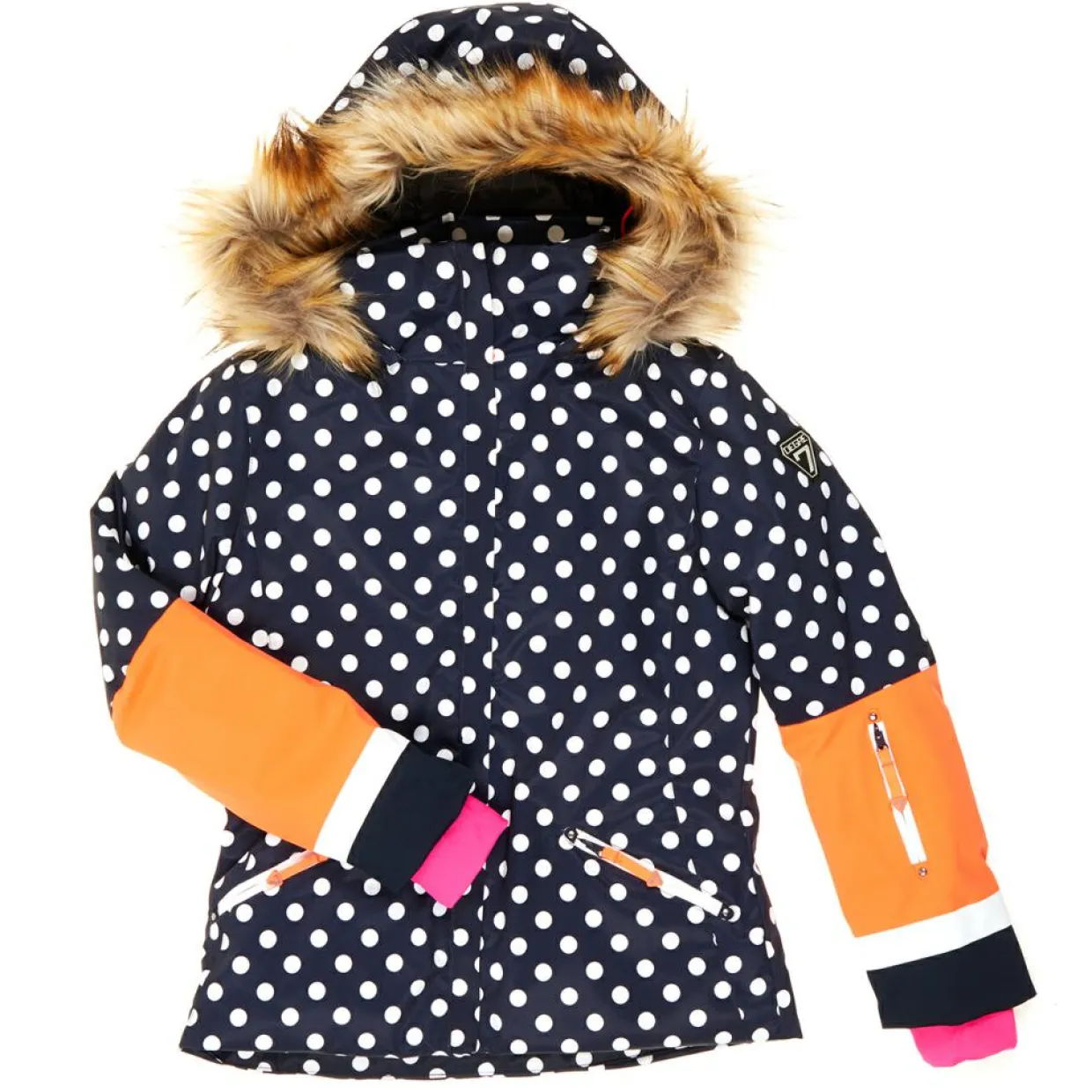 Enfant Degré 7 Fille^Veste de Ski Stiffy col fausse fourrure bleu foncé/orange