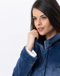 Femme Le Chat Vestes, Blousons^Veste d'intérieur en peluche flanelle Essentiel prusse