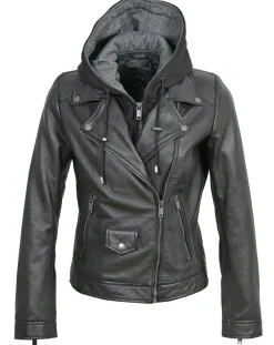 Femme Chyston Vestes, Blousons^Veste en Cuir à capuche Cloelia noire