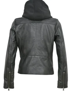 Femme Chyston Vestes, Blousons^Veste en Cuir à capuche Cloelia noire