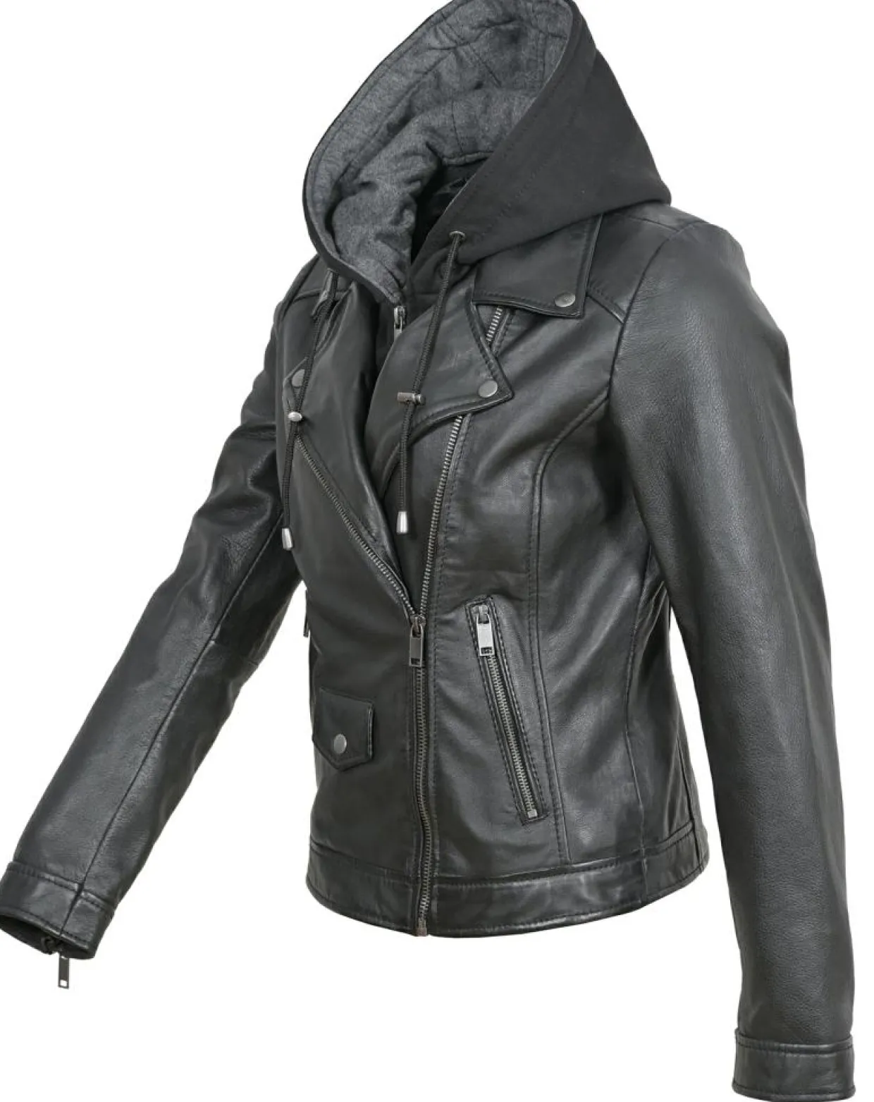 Femme Chyston Vestes, Blousons^Veste en Cuir à capuche Cloelia noire