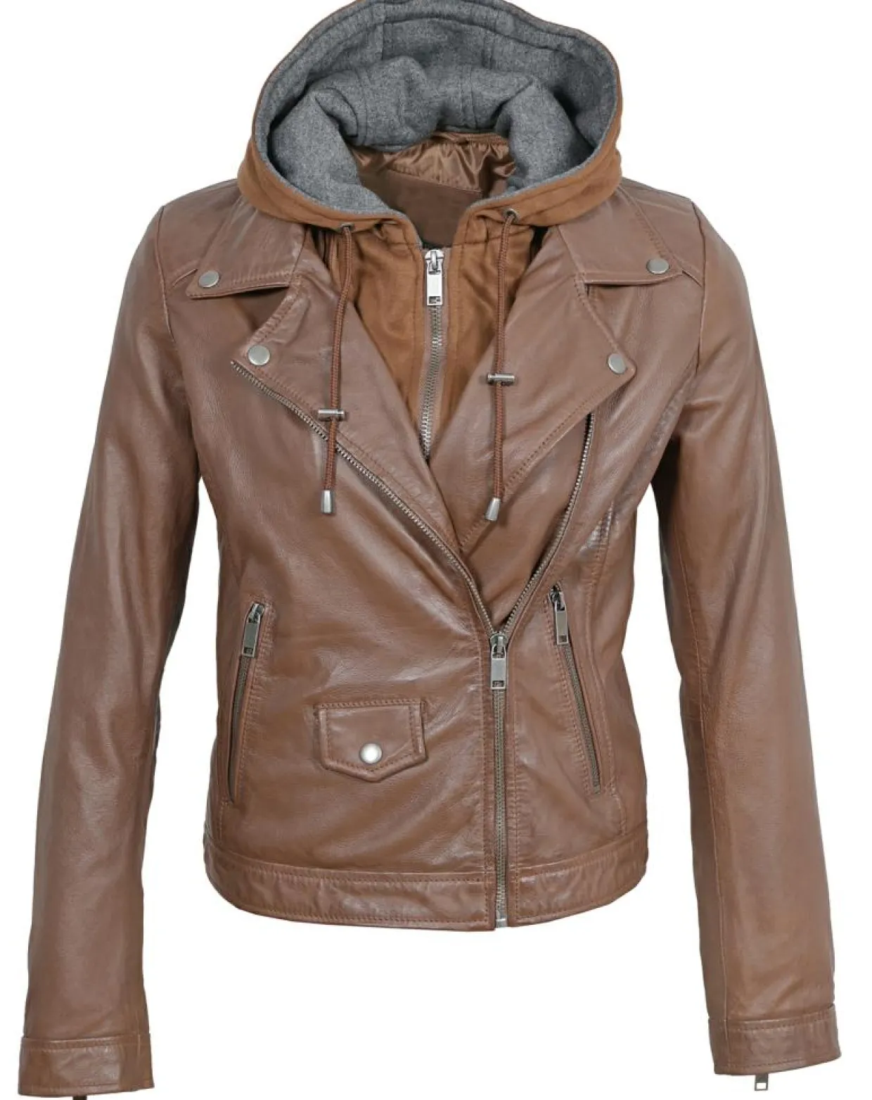 Femme Chyston Vestes, Blousons^Veste en Cuir à capuche Cloelia cognac