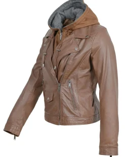 Femme Chyston Vestes, Blousons^Veste en Cuir à capuche Cloelia cognac