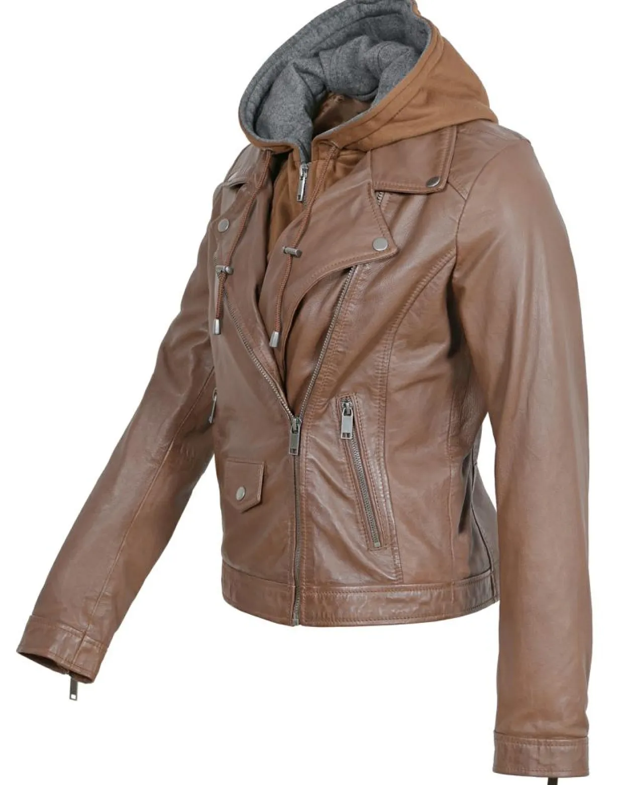 Femme Chyston Vestes, Blousons^Veste en Cuir à capuche Cloelia cognac