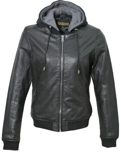 Veste en Cuir à capuche Cornelia noire-Chyston Discount