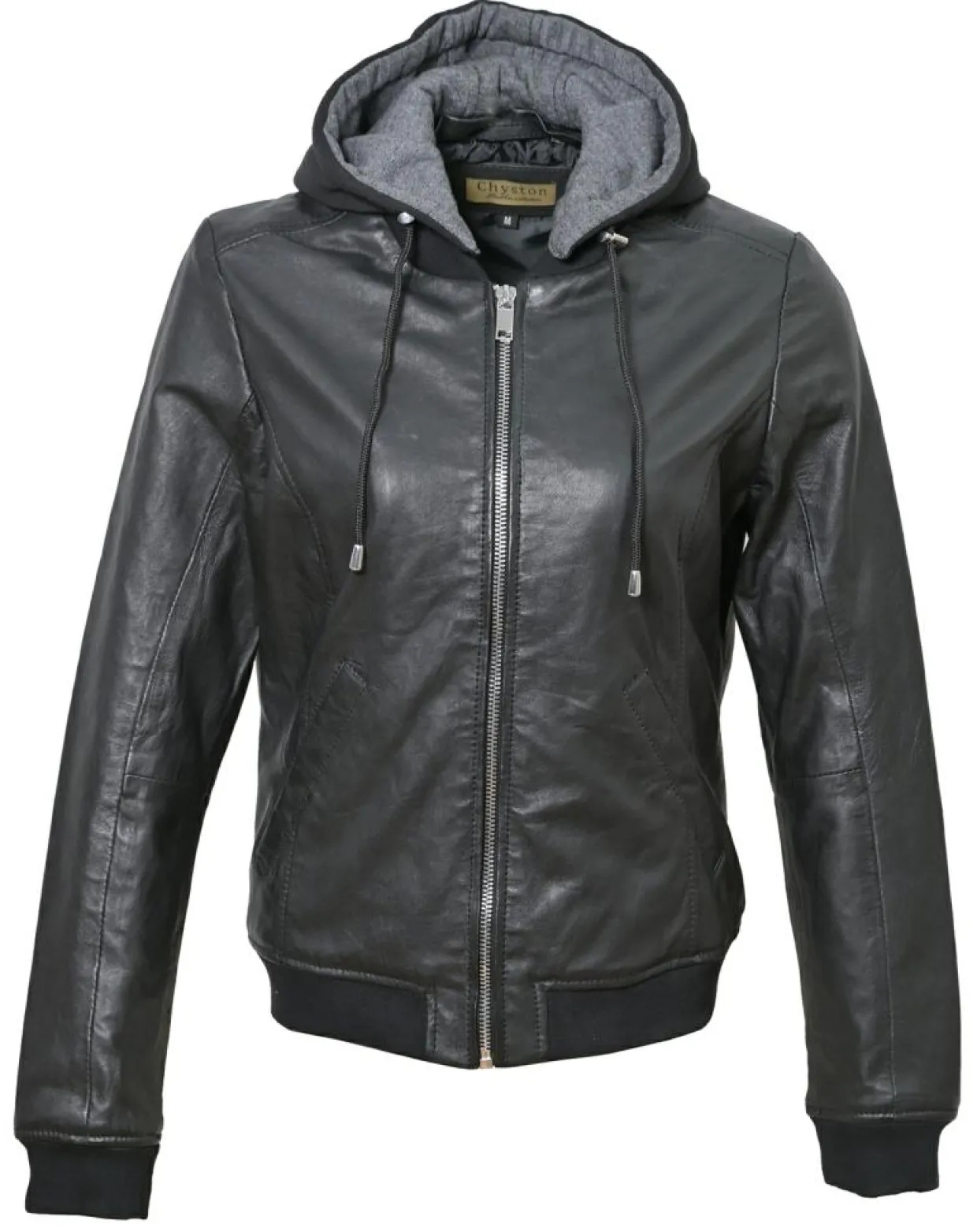 Veste en Cuir à capuche Cornelia noire-Chyston Discount