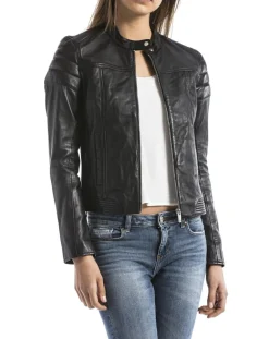 Veste en Cuir Adda noire-Blue Wellford Clearance