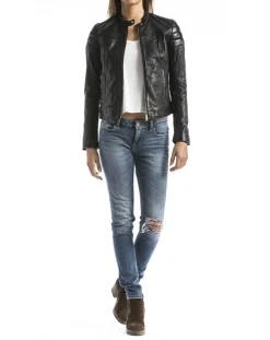 Veste en Cuir Adda noire-Blue Wellford Clearance
