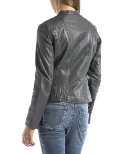 Veste en Cuir Alazeia gris foncé-Blue Wellford Outlet