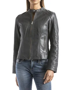 Veste en Cuir Alazeia gris foncé-Blue Wellford Outlet