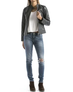 Veste en Cuir Alazeia gris foncé-Blue Wellford Outlet